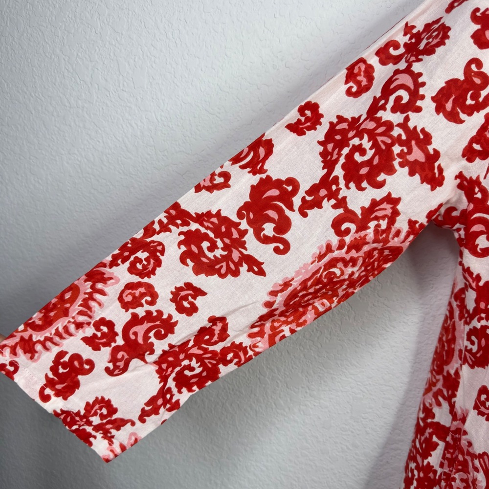 Dolma Dress Womens M Red White Damask Casual Maxi Boho Coastal Festival Vacation - Picture 3 of 13